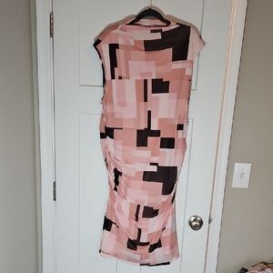 Calvin Klein Printed Mesh Dress in Desert Rose/Black XL NWT